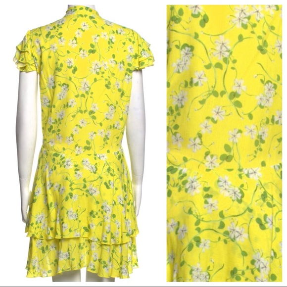 NWT ALICE + OLIVIA 8 Moore Yellow Floral Ruffle Neck Tie Dress - Picture 5 of 5